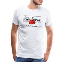 Load image into Gallery viewer, Rob's Fight Shop "Buy Stuff. Hit Stuff.™" Men's Premium T-Shirt - white
