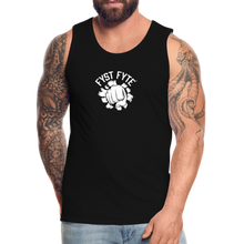 Load image into Gallery viewer, FystFyte™ Tougher Than Most™ Fist (Wht print) Men's Premium Tank - black