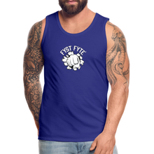 Load image into Gallery viewer, FystFyte™ Tougher Than Most™ Fist (Wht print) Men&#39;s Premium Tank - royal blue
