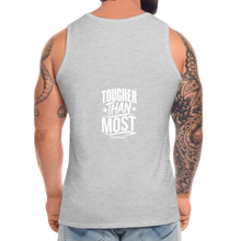 Load image into Gallery viewer, FystFyte™ Tougher Than Most™ Fist (Wht print) Men&#39;s Premium Tank - heather gray
