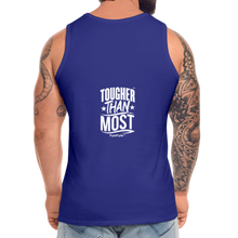 Load image into Gallery viewer, FystFyte™ Tougher Than Most™ Fist (Wht print) Men&#39;s Premium Tank - royal blue

